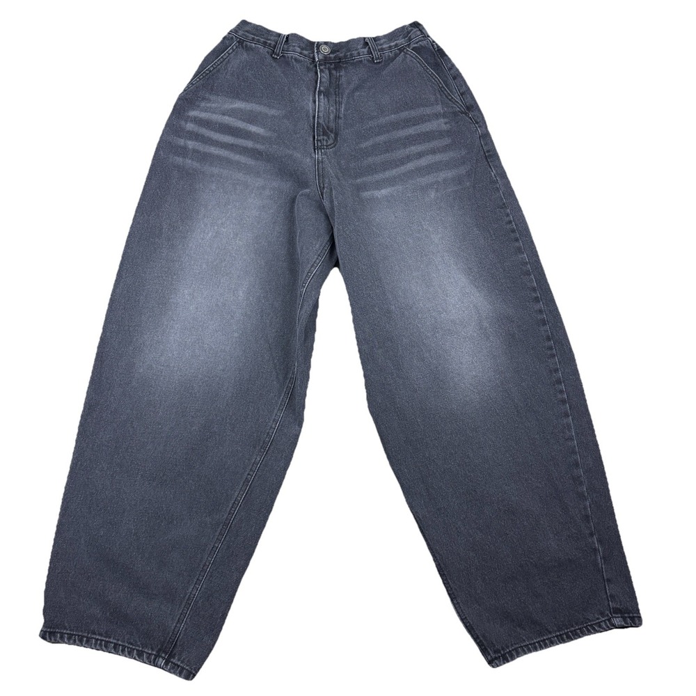 Korean MP+ Balloon Jeans Charcoal Barrel Leg Soft Wash Denim Pants M Streetwear